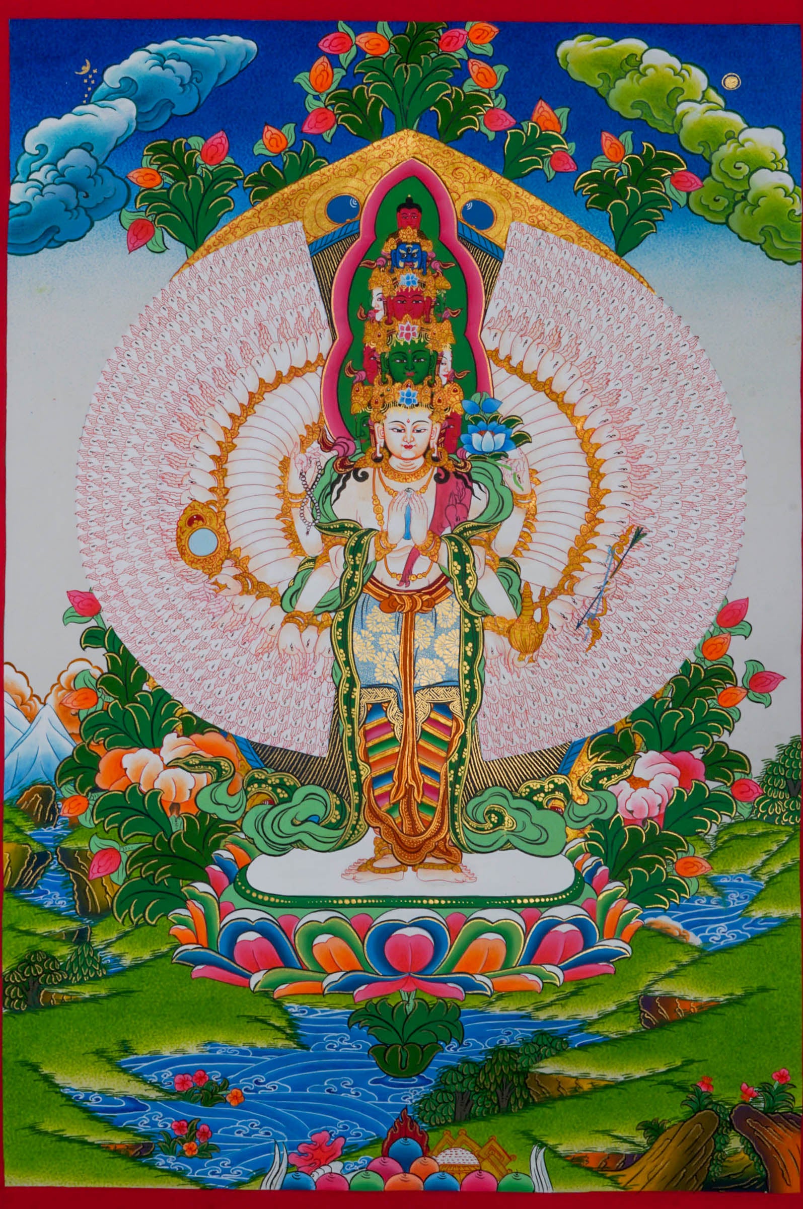 1000 Arm Avalokiteshvara Thangka Painting - Handpainted Thangka Art - Lucky Thanka