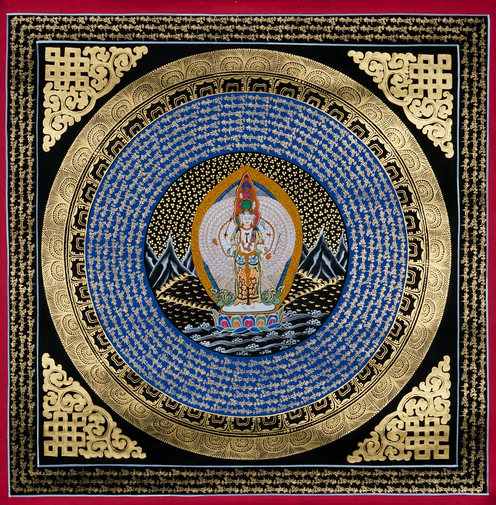 1000 arm Avalokiteshvara Thangka - Bodhisattva Mandala - Best handpainted thangka painting - LuckyThanka 
