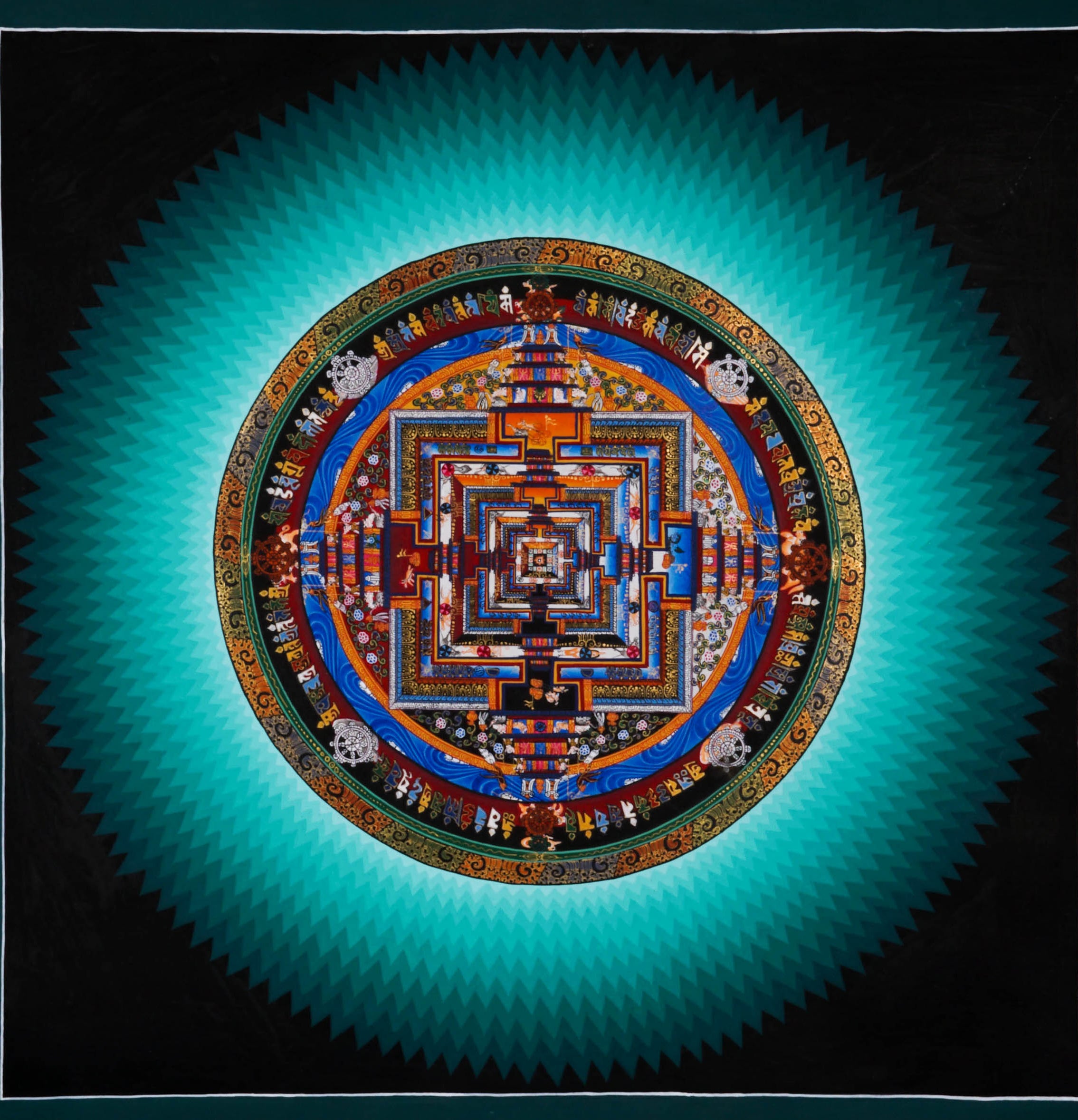 Green Kalachakra Mandala - Best handpainted thangka painting - LuckyThanka 