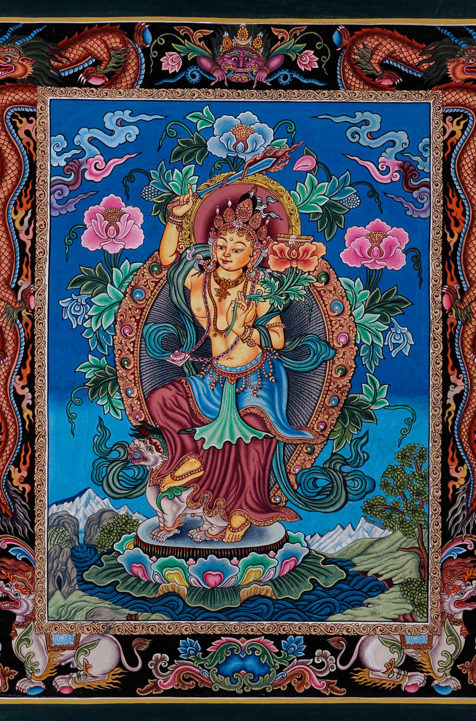 Manjushri Handpainted Newari Thangka -  Best handpainted thangka painting - LuckyThanka