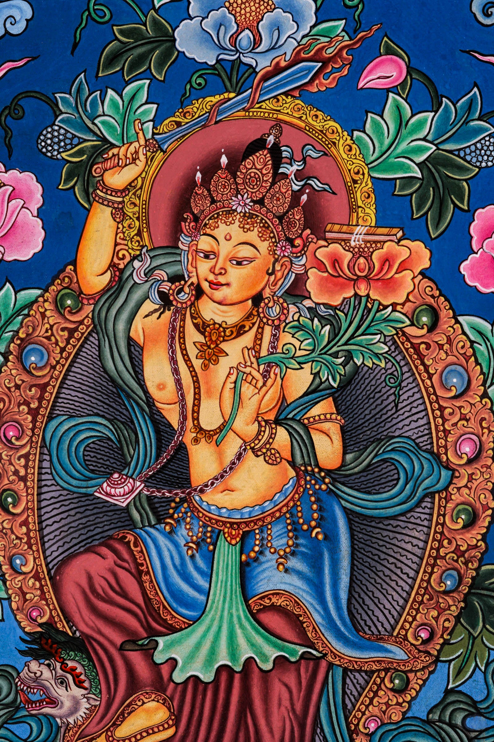 Manjushri Handpainted Newari Thangka -  Best handpainted thangka painting - LuckyThanka