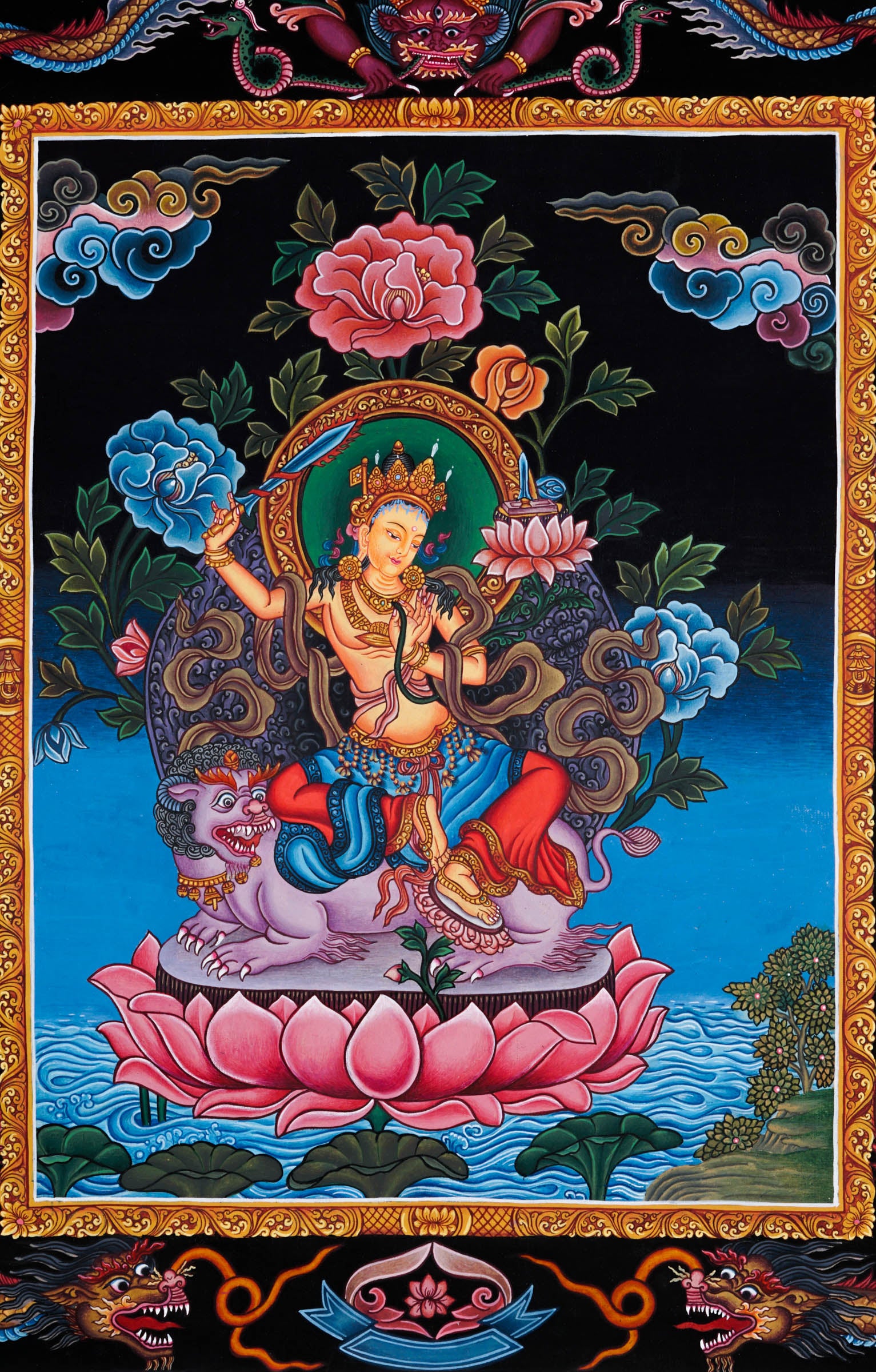 Manjushri Newari Thangka - Best handpainted thangka painting - LuckyThanka