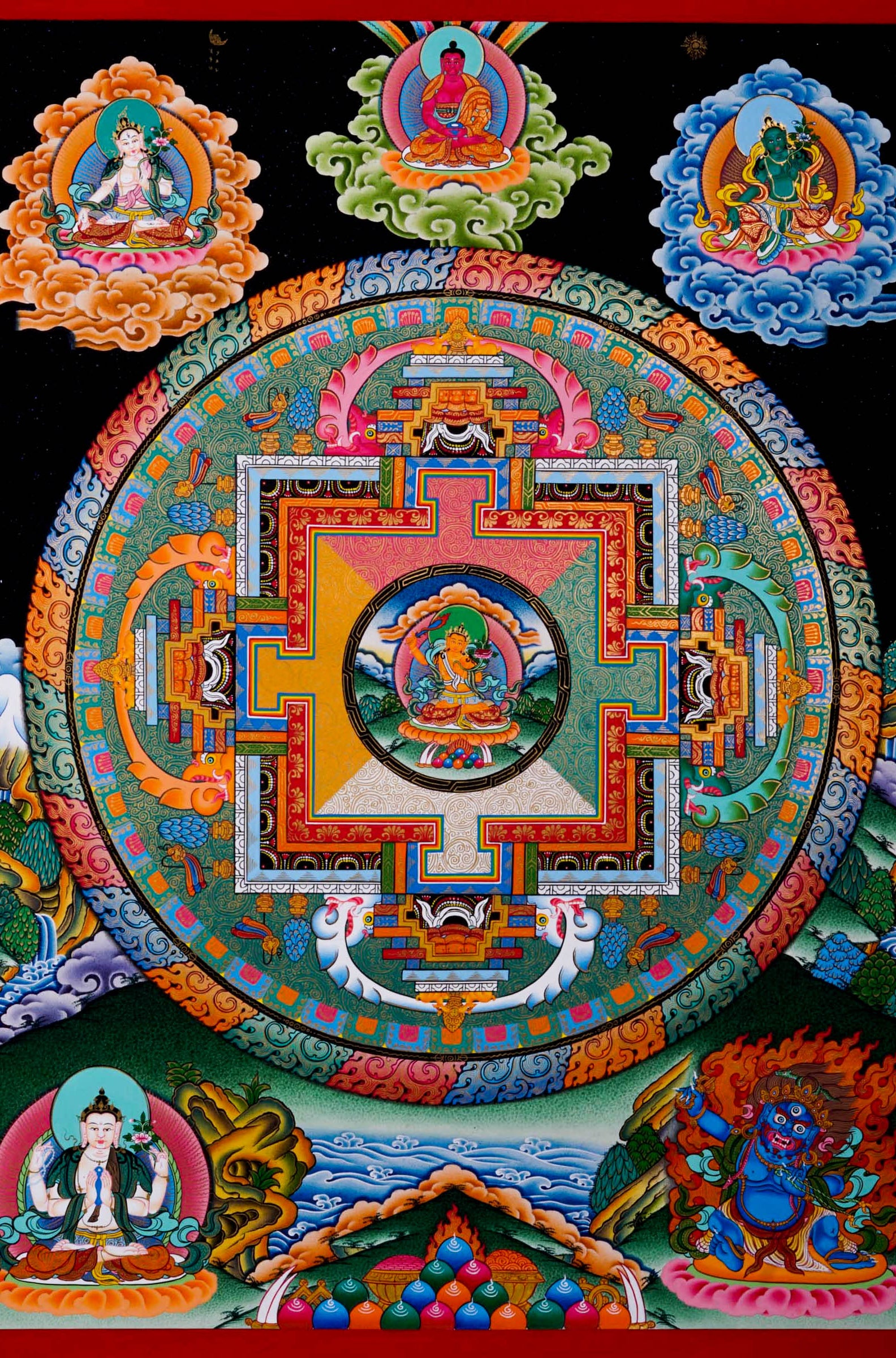 Manjushri Mandala Thangka - Handpainted Thangka Art - Lucky Thanka