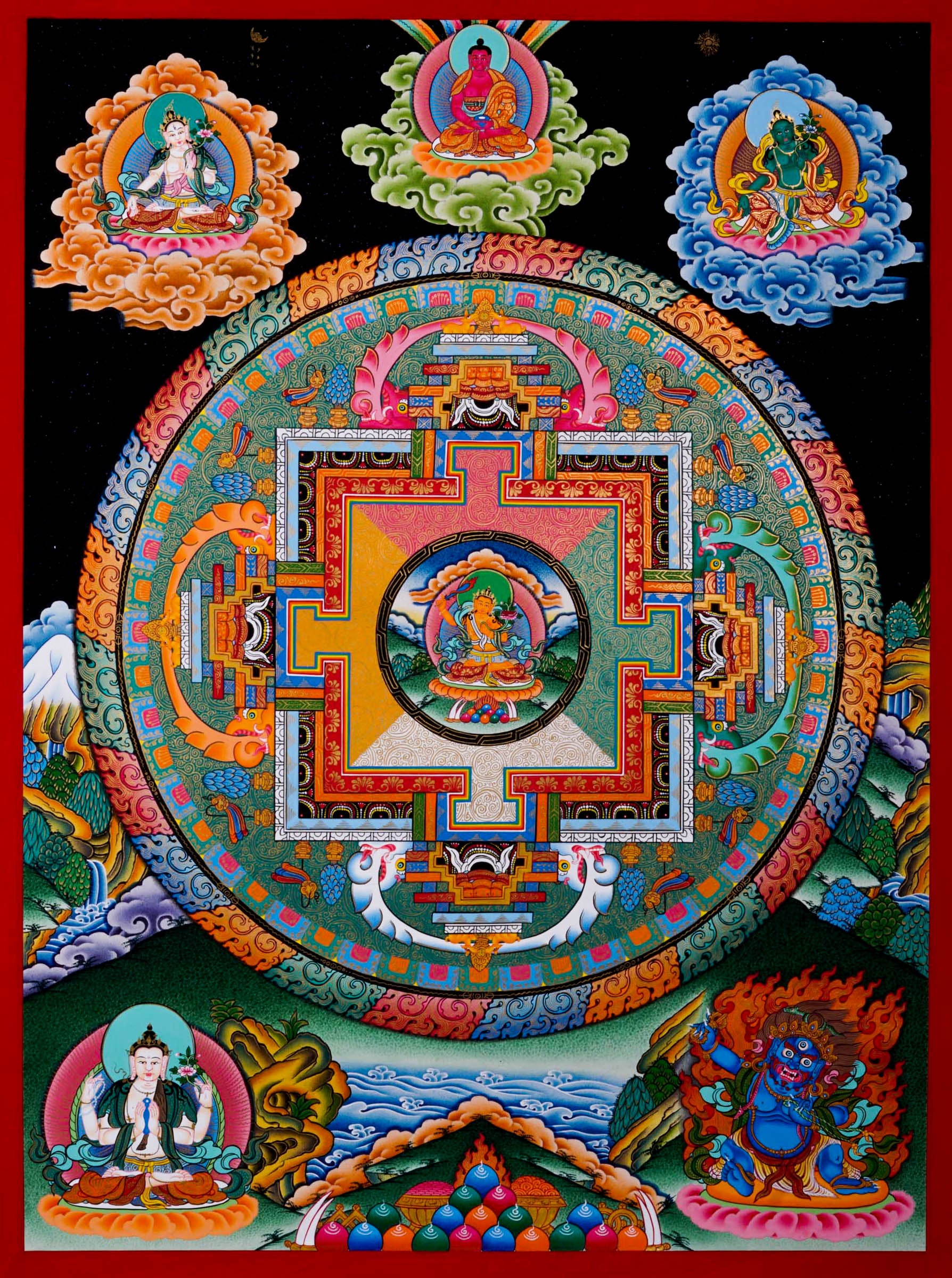 Manjushri Mandala Thangka - Handpainted Thangka Art - Lucky Thanka