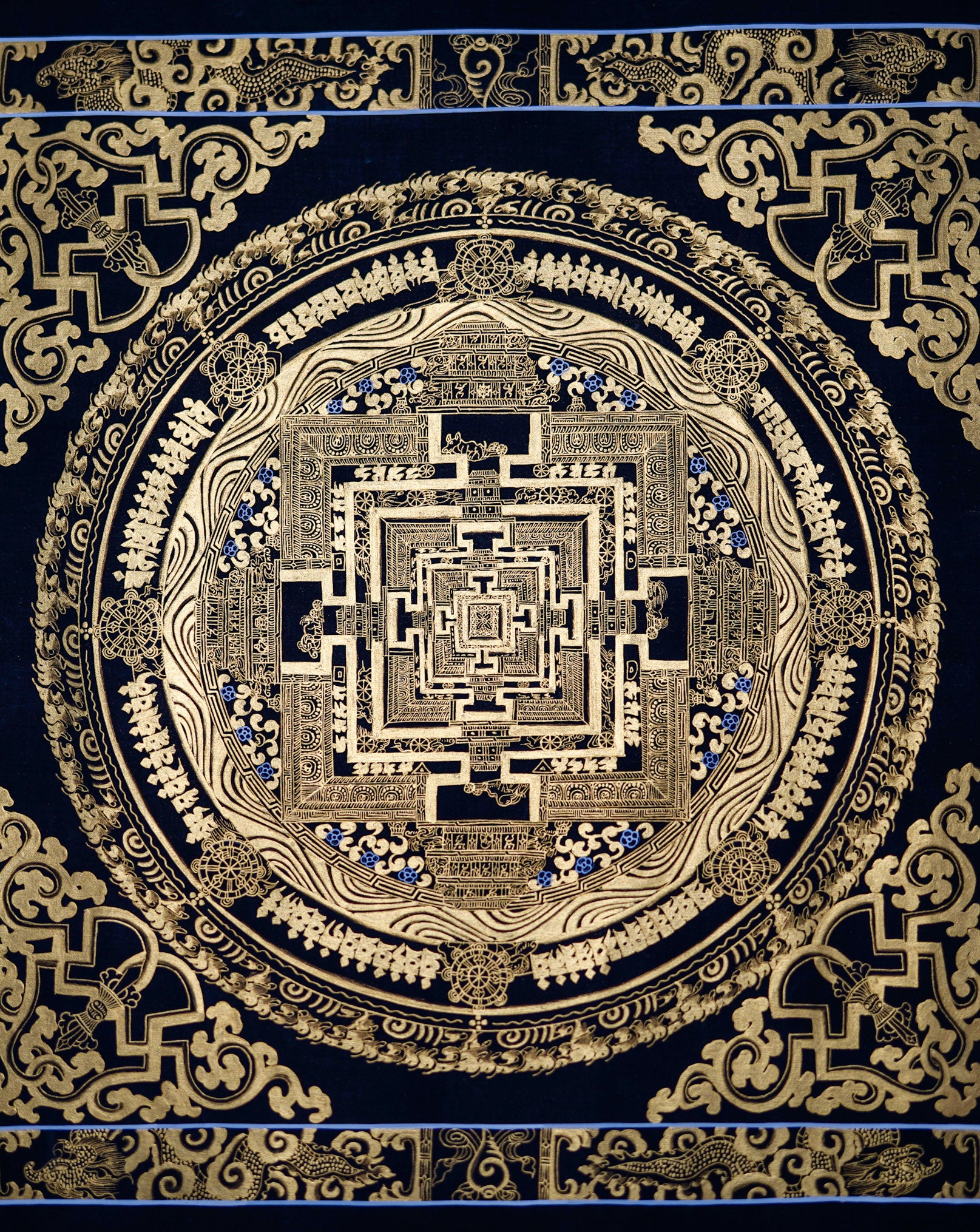 Golden Kalachakra Mandala Wall Hanging Thangka Painting - Lucky Thanka