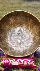 Green Tara Carved Singing Bowl - Handcrafted by skillful artisan - Lucky Thanka 
