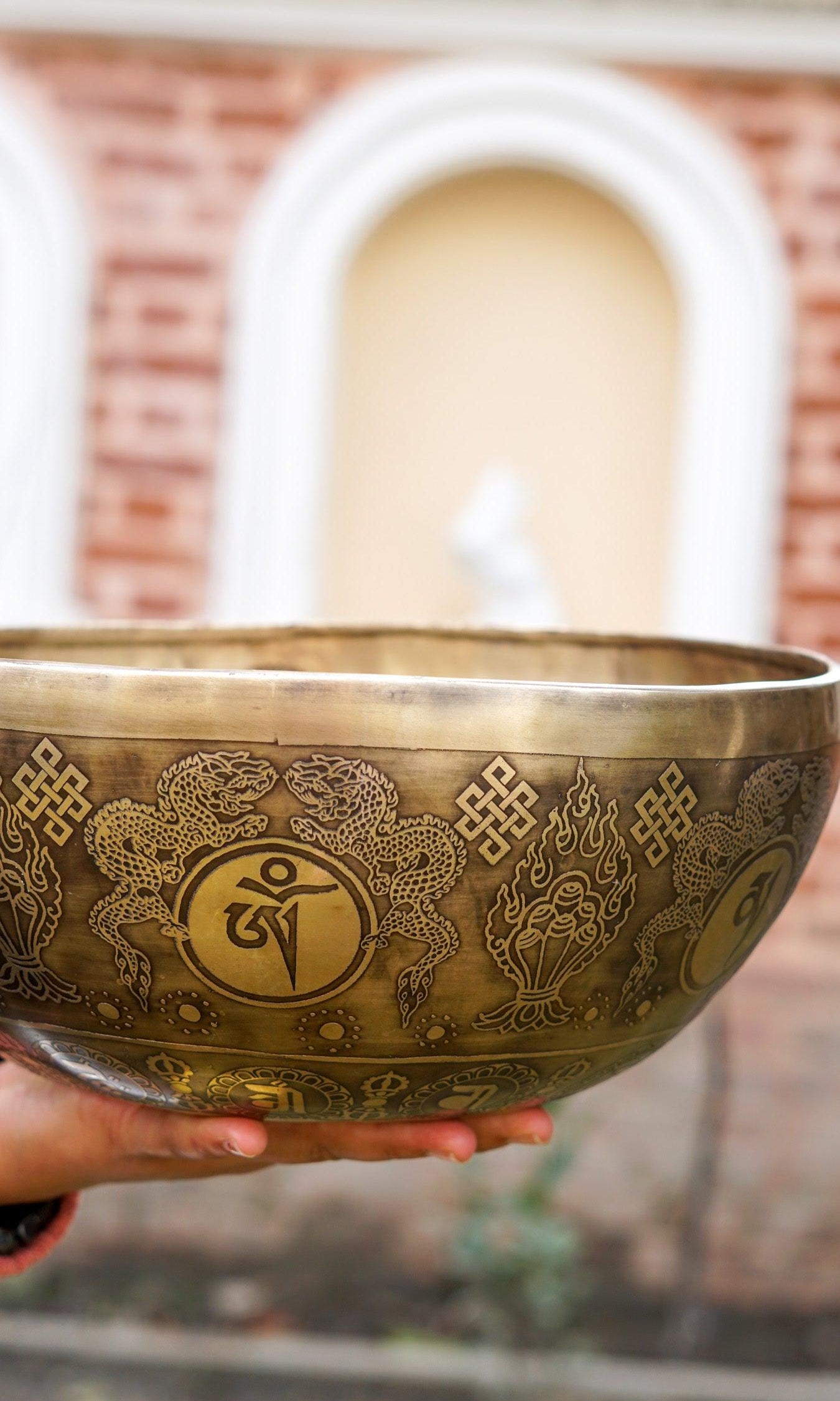 Green Tara Carved Singing Bowl - Handcrafted by skillful artisan - Lucky Thanka 