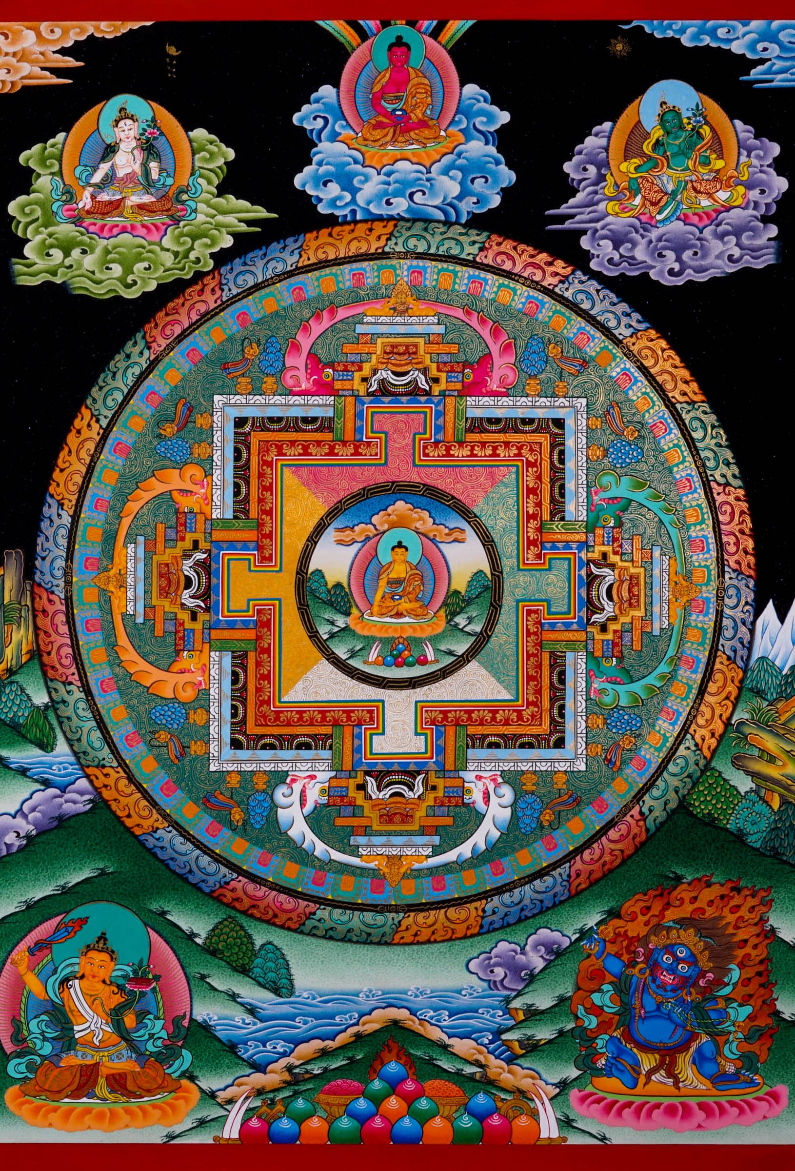 Sha Buddha Mandala - - Handpainted Thangka Art - Lucky Thanka
