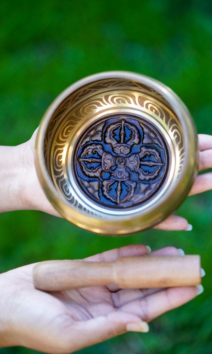 Vajra Symbol of Purification | Carved Singing Bowl - Lucky Thanka
