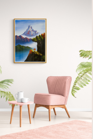 Mount Fishtail, Pokhara Nepal Original Oil Painting - Hand Painted Nepalese Painting - Best for room decoration