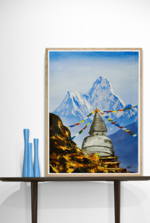 Mount Everest Sunrise View Nepal Original Acrylic Painting on Canvas | Wall hanging for Decoration