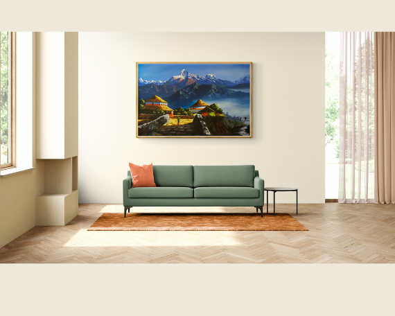 Original Oil Painting of Ghandruk, Pokhara - Hand Painted Nepalese Painting Landscape - Best for room decoration and Wall hanging