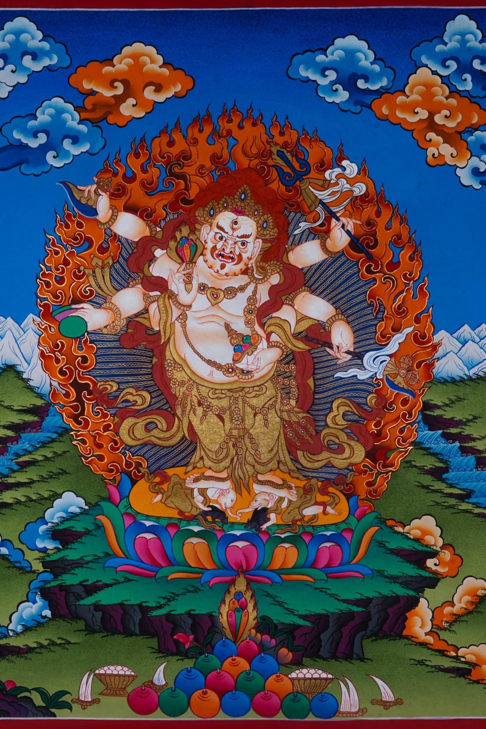 Wrathful deity - White Mahakala - Best handpainted thangka painting - LuckyThanka