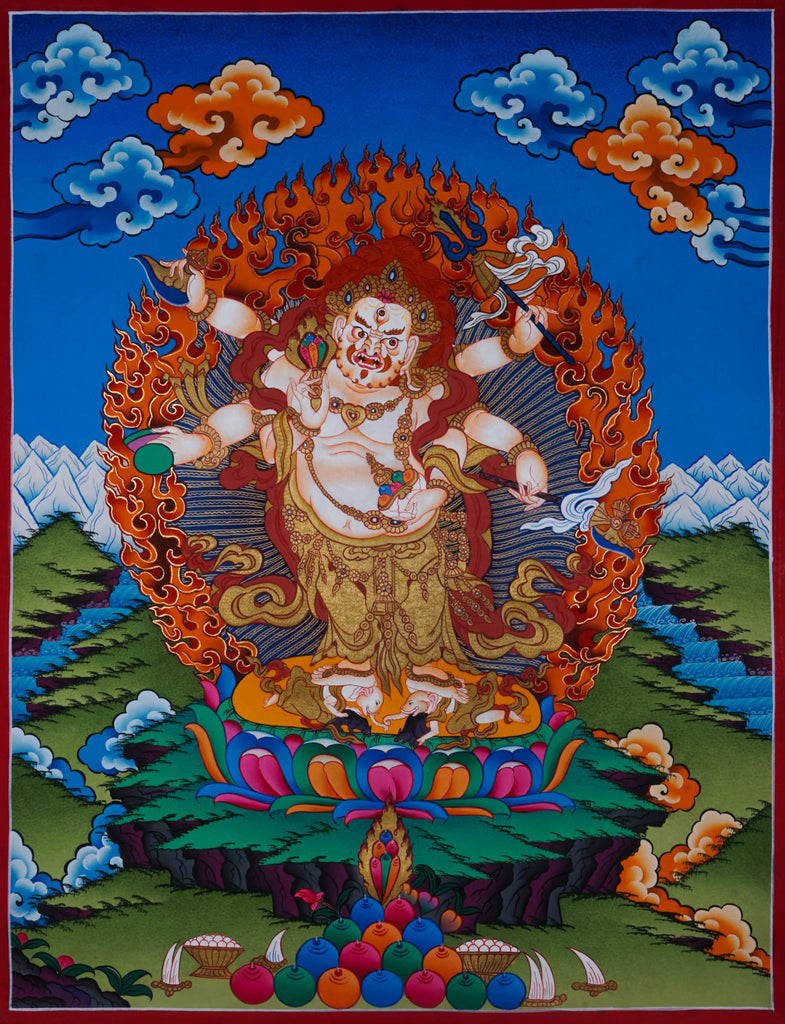 Wrathful deity - White Mahakala - Best handpainted thangka painting - LuckyThanka