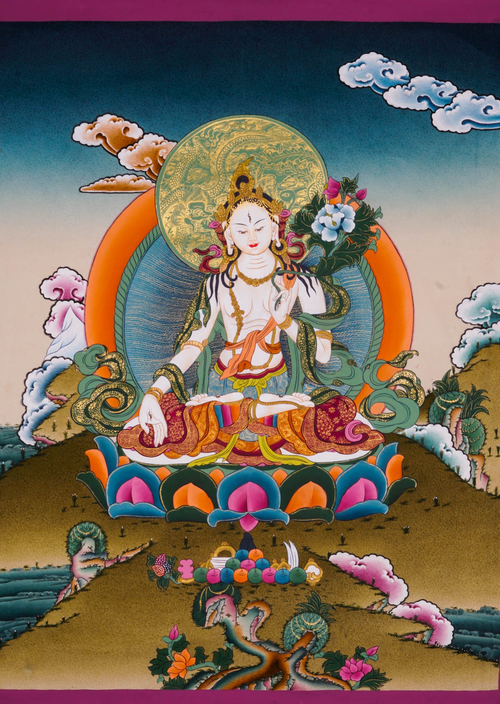 White Tara Thangka Painting - Best handpainted thangka painting - LuckyThanka