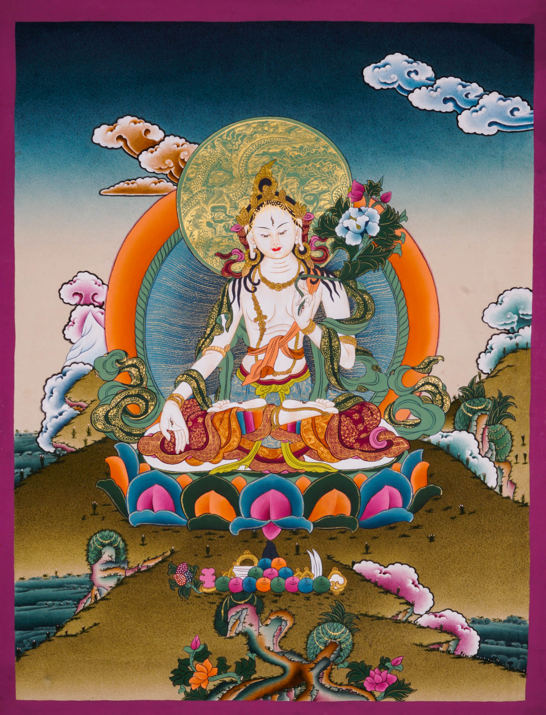 White Tara Thangka Painting - Best handpainted thangka painting - LuckyThanka