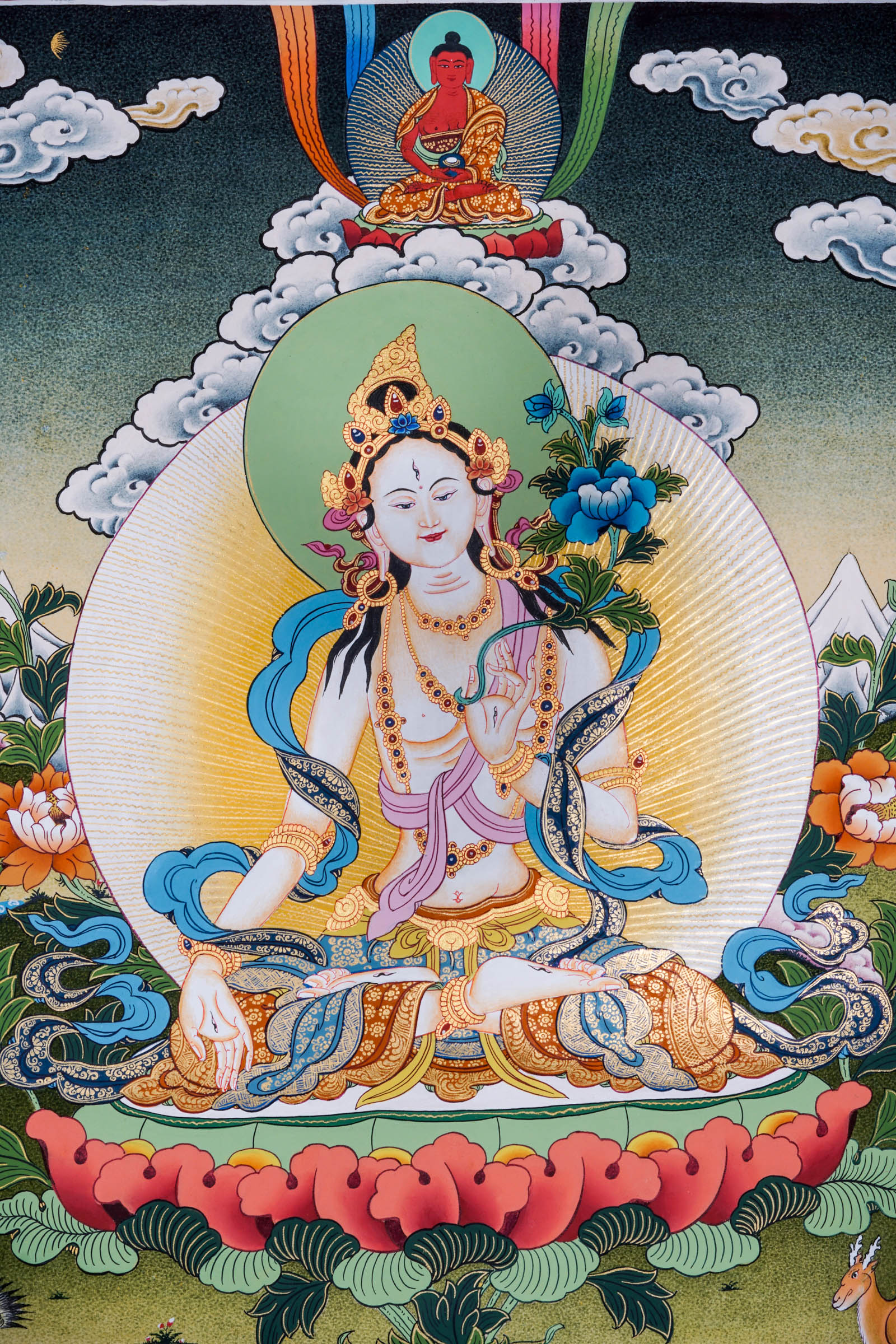 Beautiful White Tara Thangka Painting - Best handpainted thangka painting - LuckyThanka