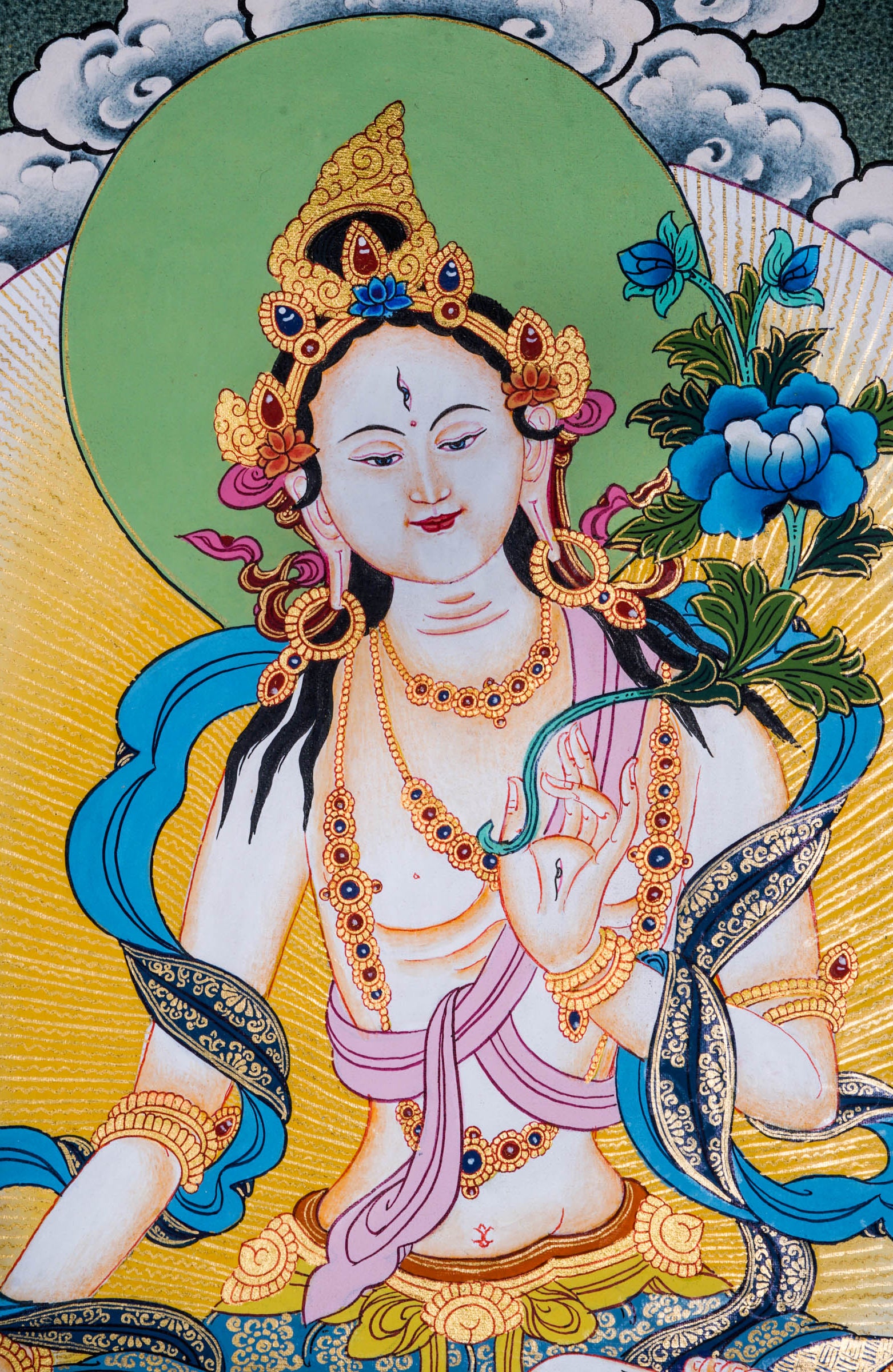 Beautiful White Tara Thangka Painting - Best handpainted thangka painting - LuckyThanka