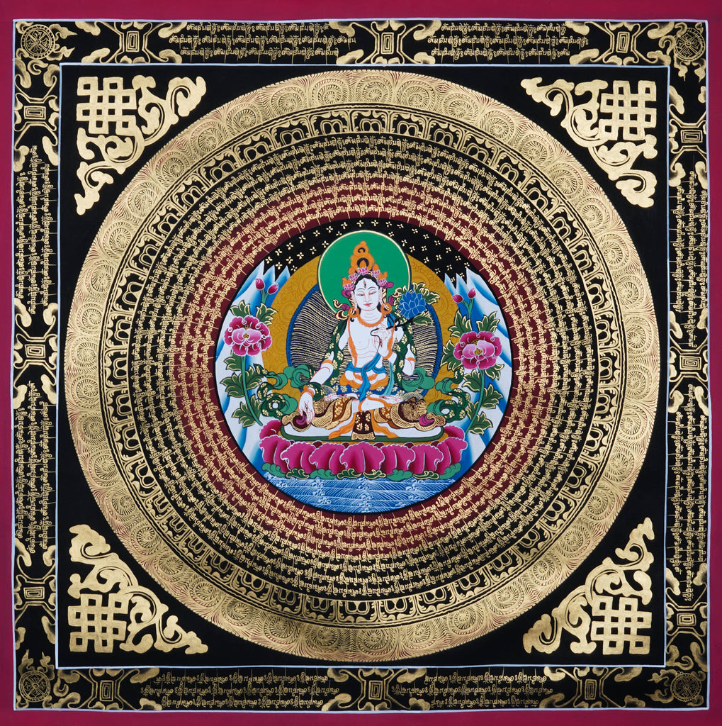 White Tara Mandala Thangka - Best handpainted thangka painting - LuckyThanka 