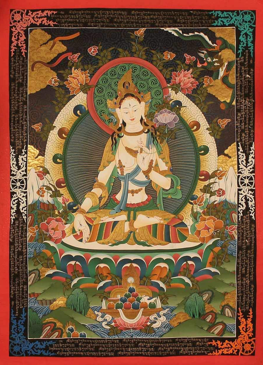 White Tara Tibetan Thangka Painting - Lucky Thanka