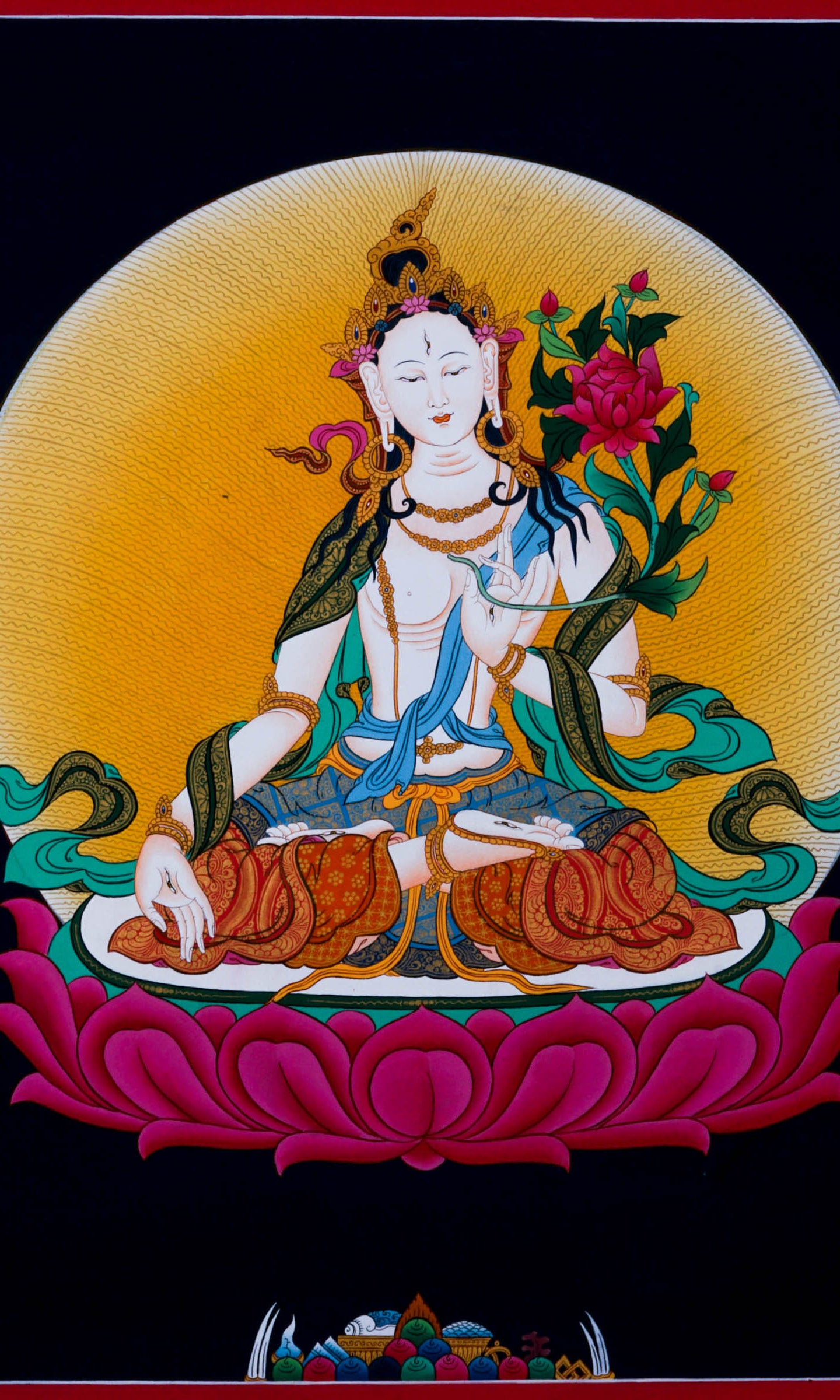 White Tara Thangka Painting - Handpainted Thangka Art - Lucky Thanka