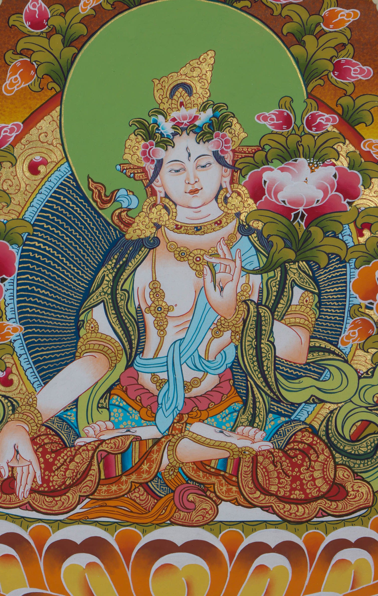 Beautiful White Tara Thangka - Handpainted Thangka Art - Lucky Thanka