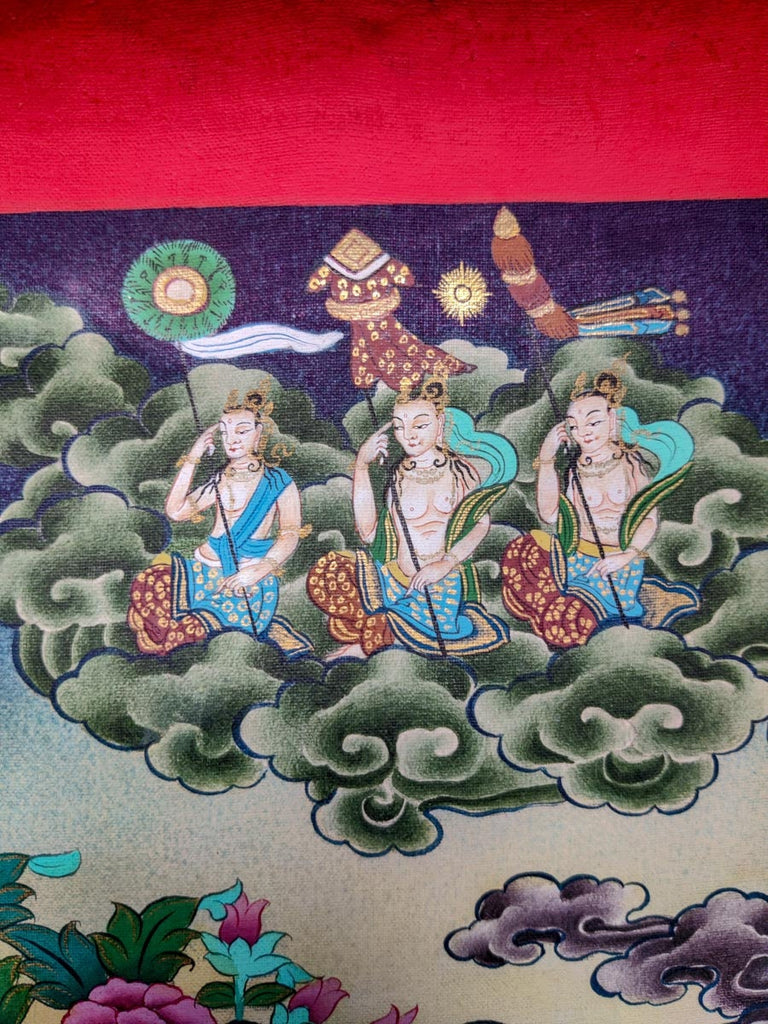 Green Tara thangka with other Buddha and Bodhisattva - Lucky Thanka