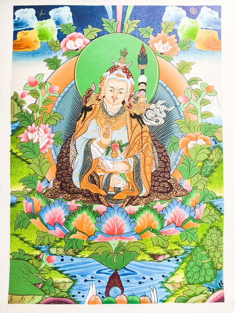 Guru Rinpoche on a lotus flower wall art - Lucky Thanka