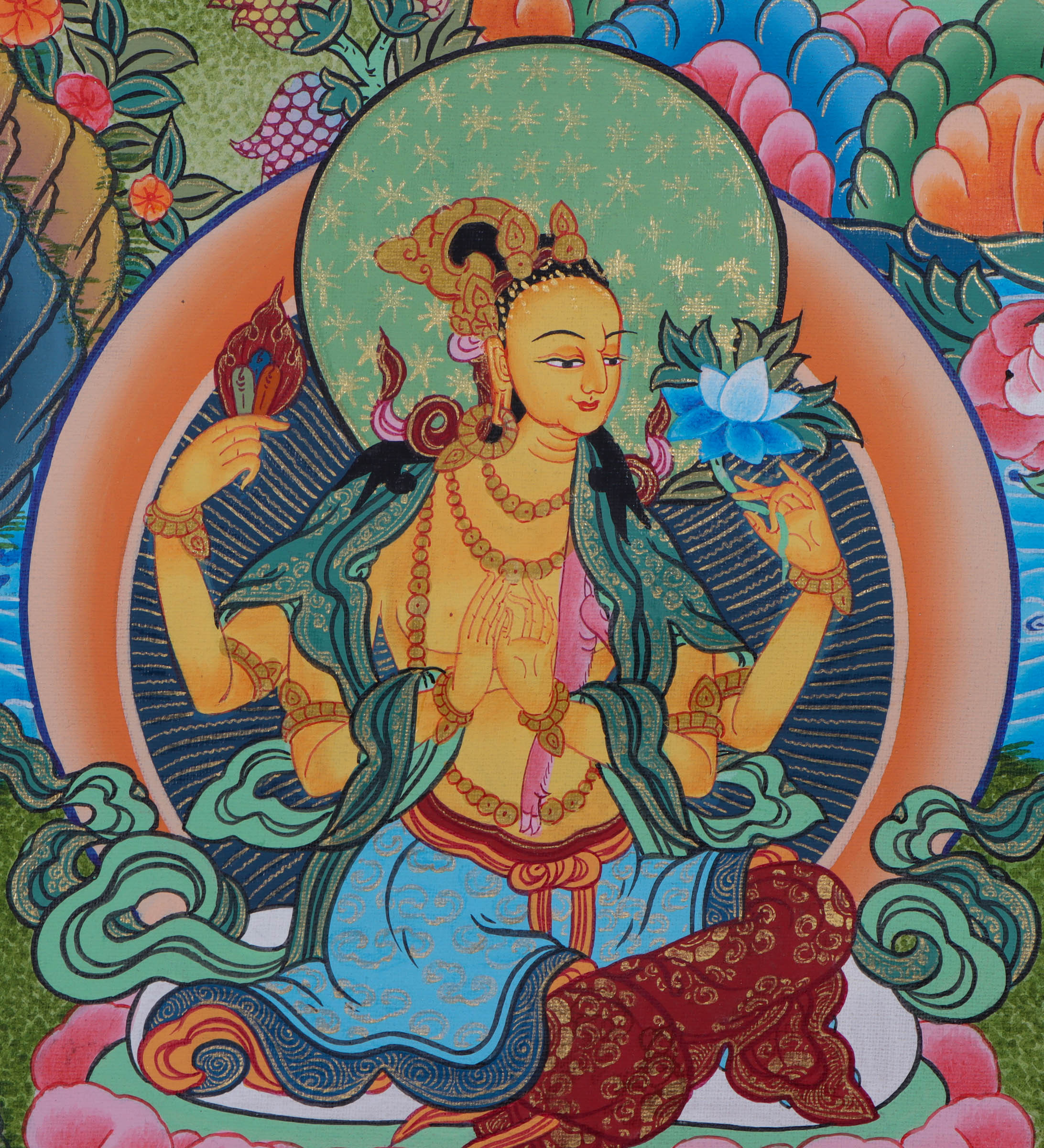 4 Arm Chengresi Thangka Painting - Lucky Thanka