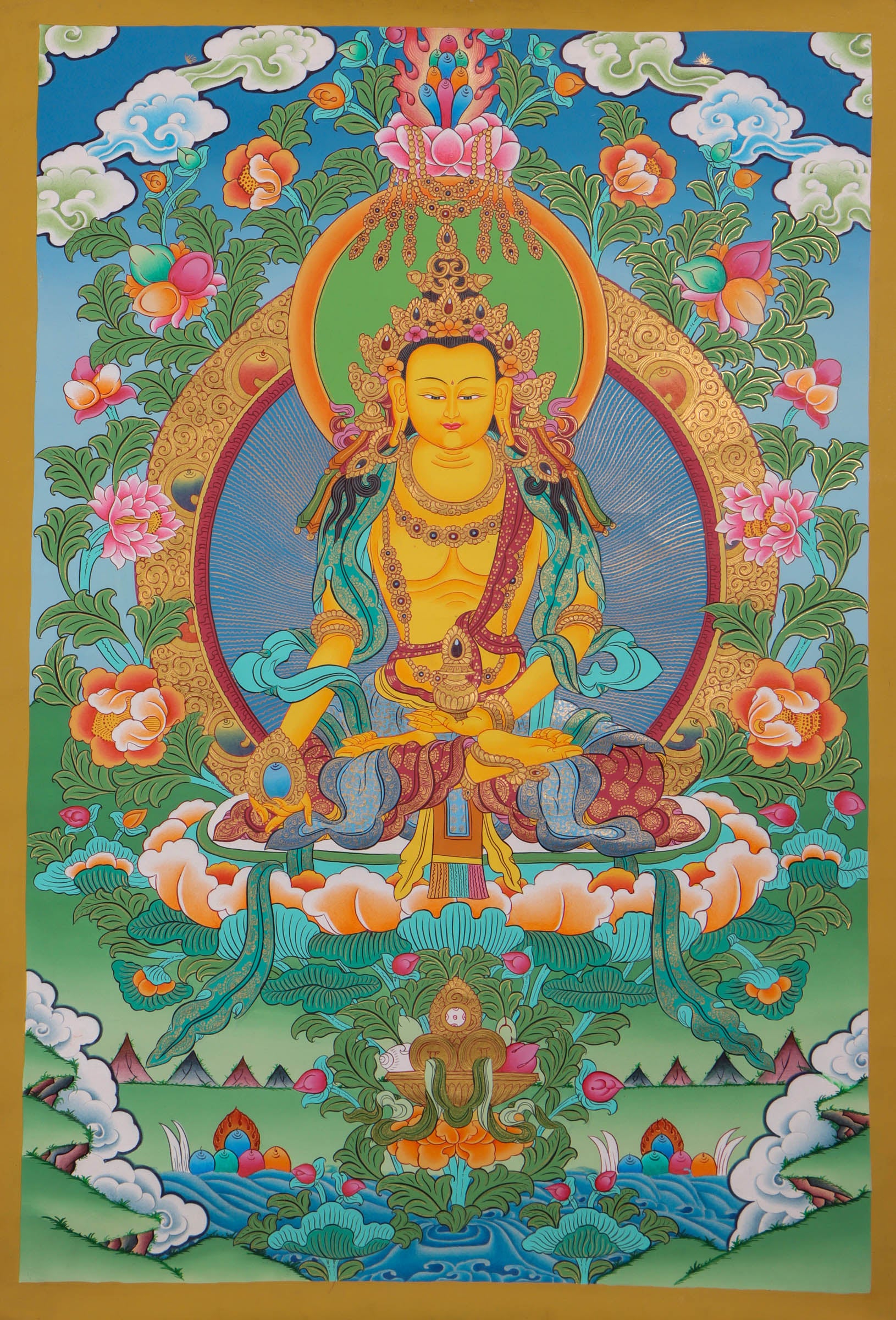 Ratnasambhava Newari Buddha - Hand painted by skillful artisan - Lucky Thanka