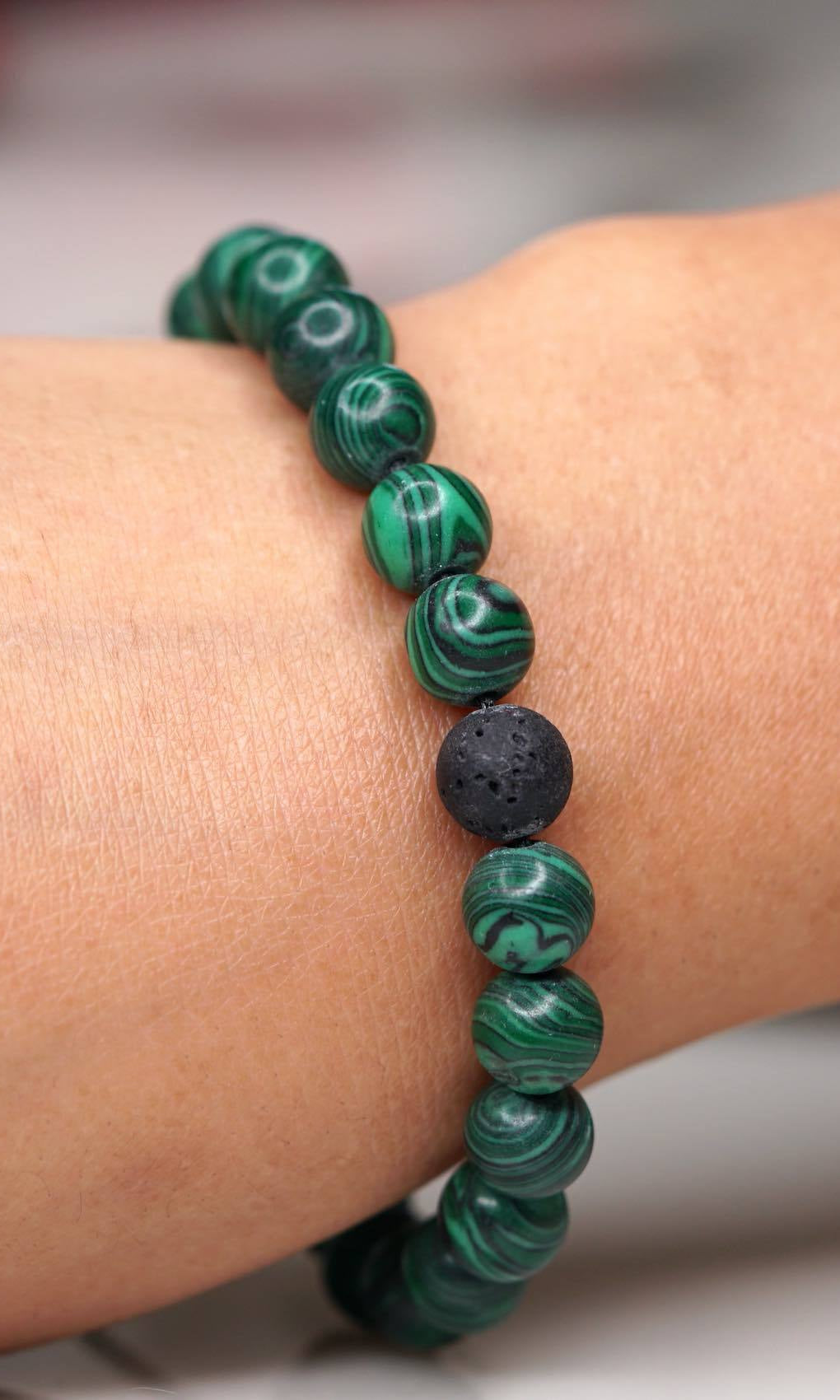 Malachite with Lava Handmade Wrist Bracelet | 100% Natural Stone - Lucky Thanka