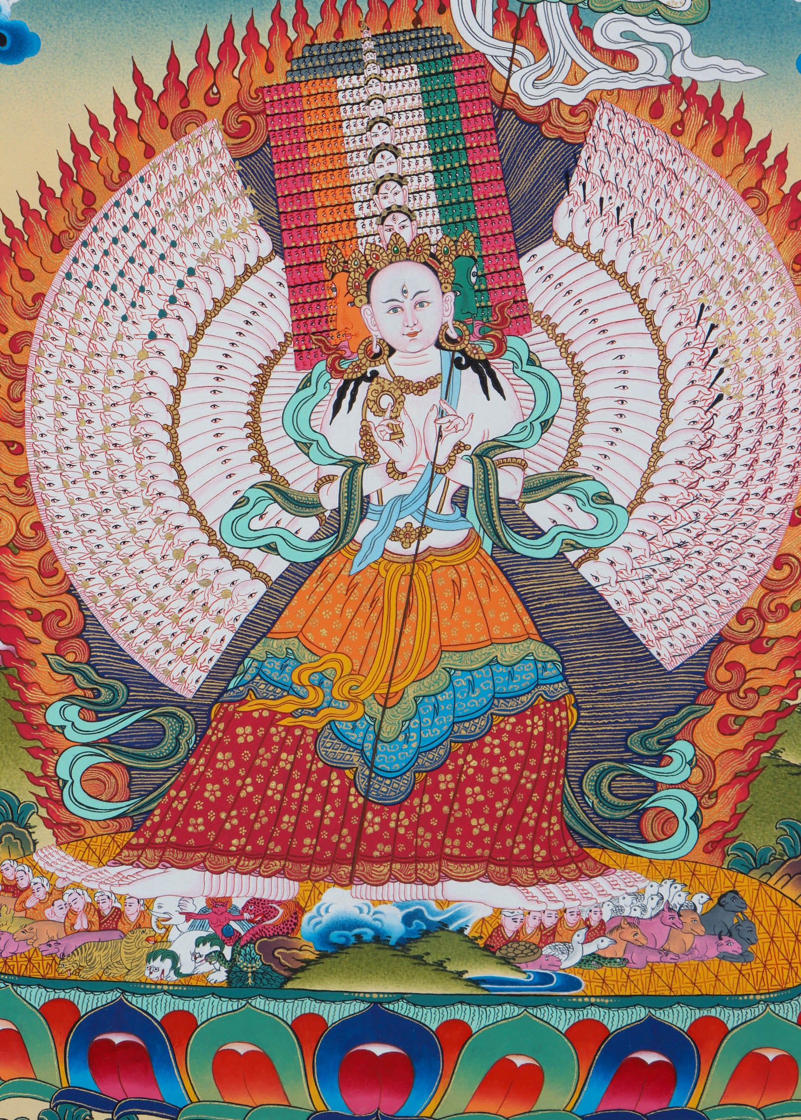 1000 Arm Dukkar Tibetan Thangka Painting - Handmade using only natural stone colors - Lucky Thanka