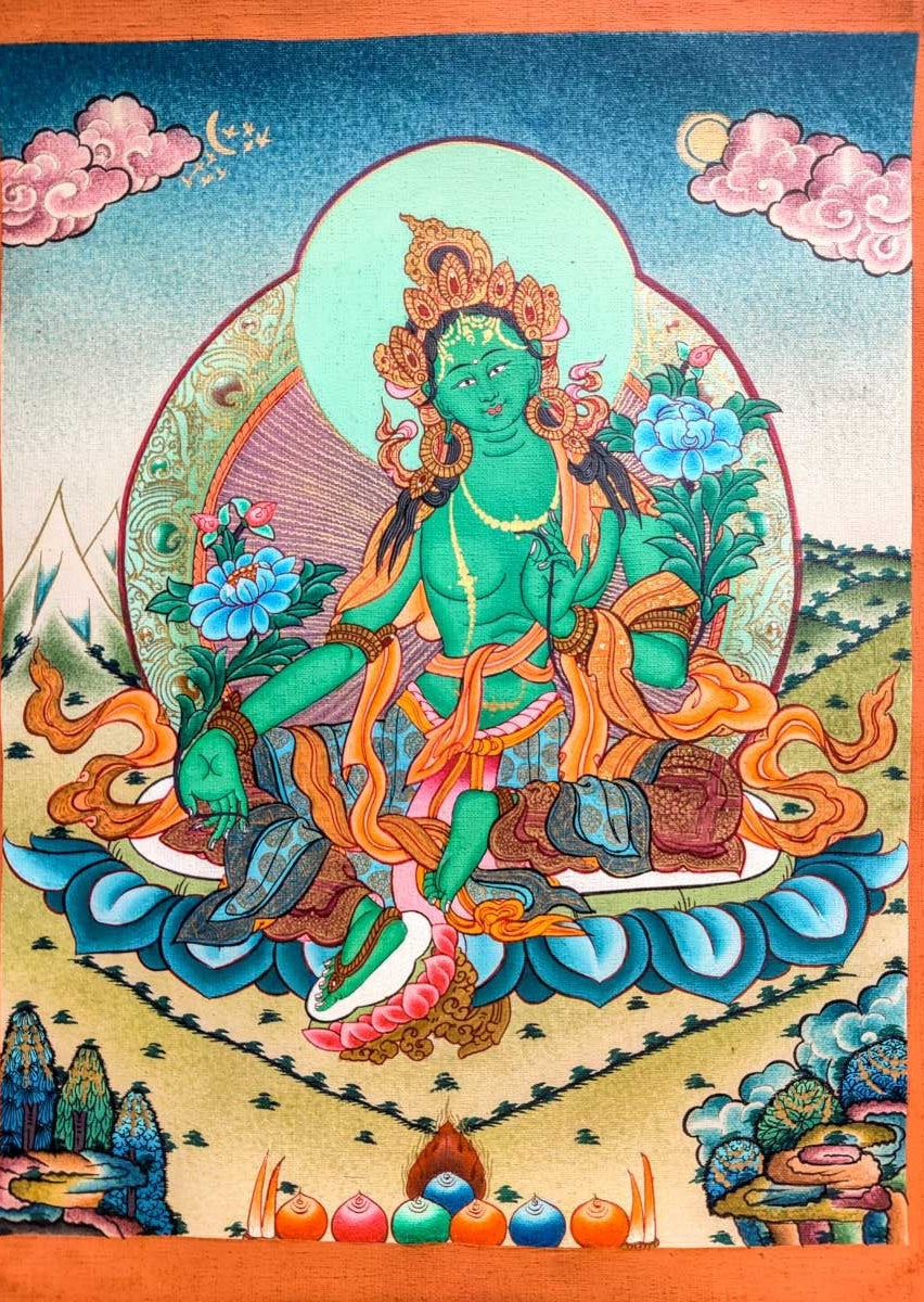 Tibetan Thangka Painting of Green Tara - Lucky Thanka