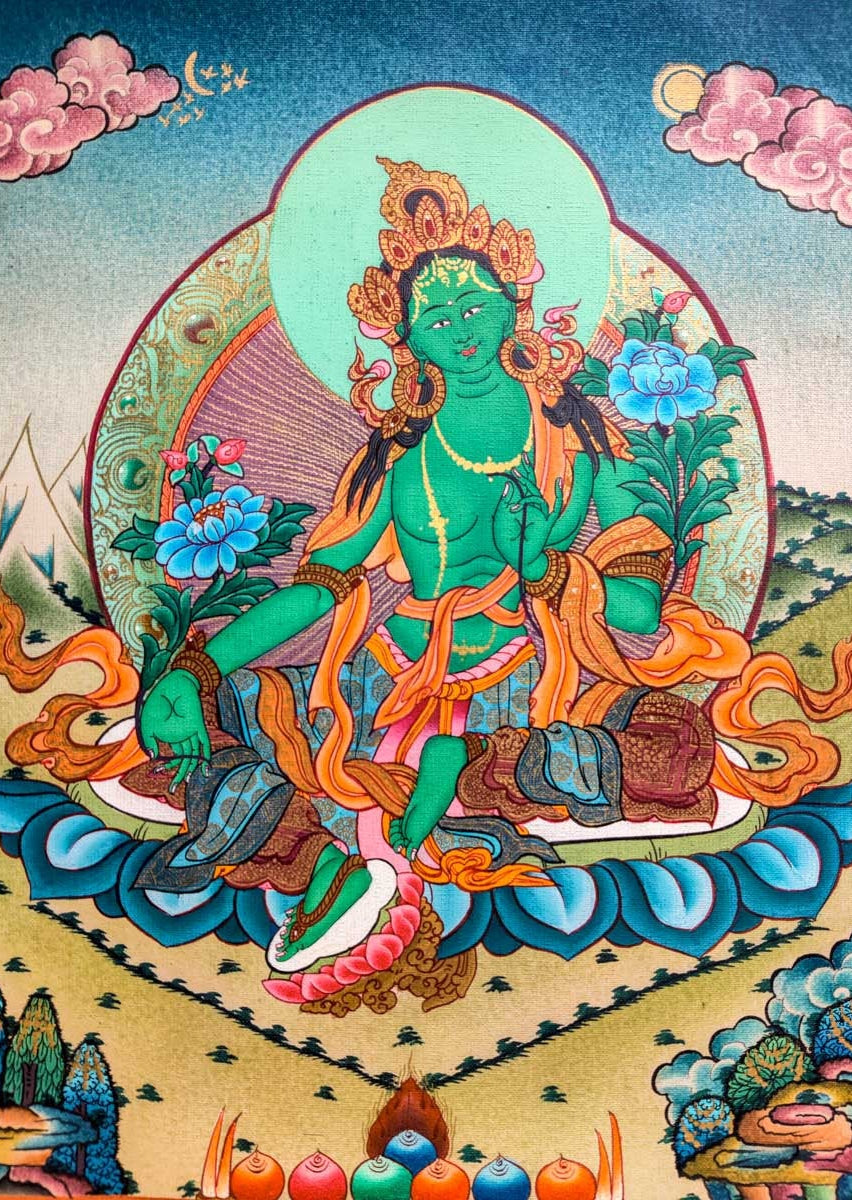 Tibetan Thangka Painting of Green Tara - Lucky Thanka