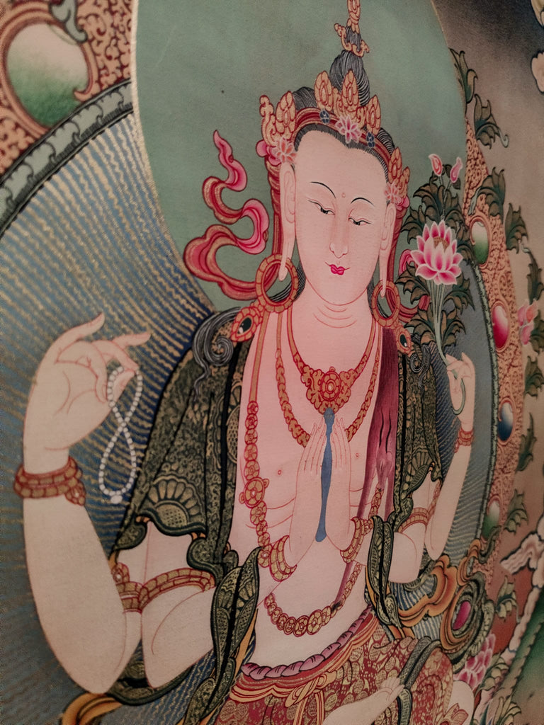 Old Tibetan Chenrezig Painting - Lucky Thanka