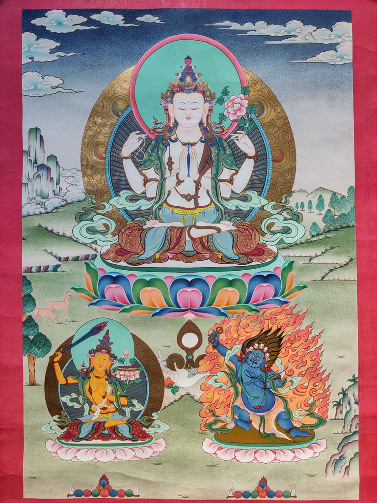 4 arm Avalokiteshvara Paintings - Lucky Thanka