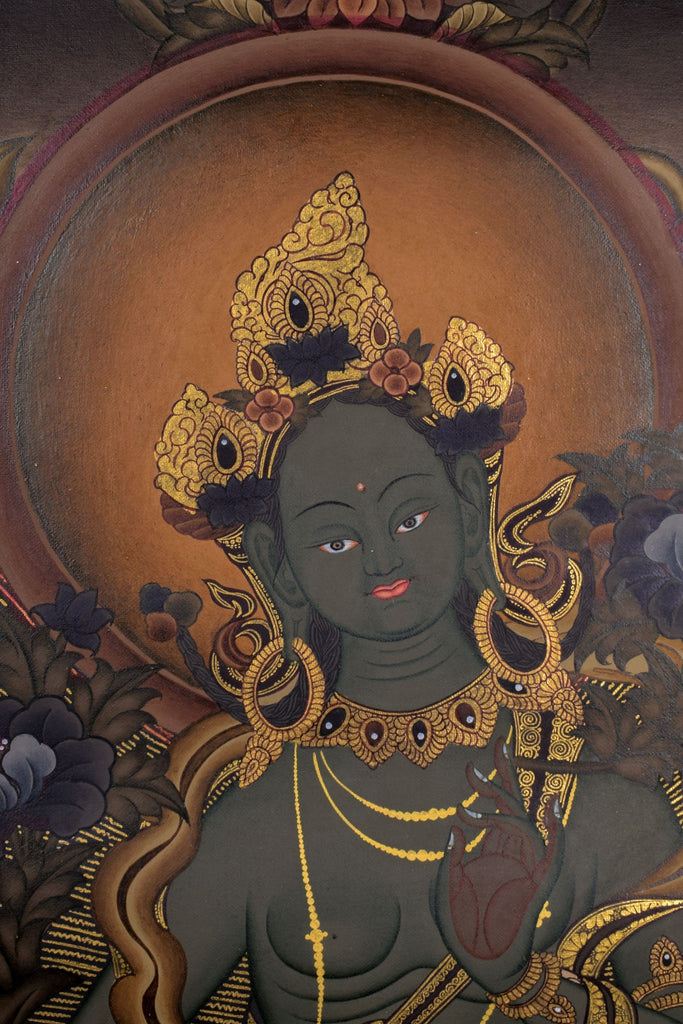 Green Tara Thangka painting from Nepal - Lucky Thanka