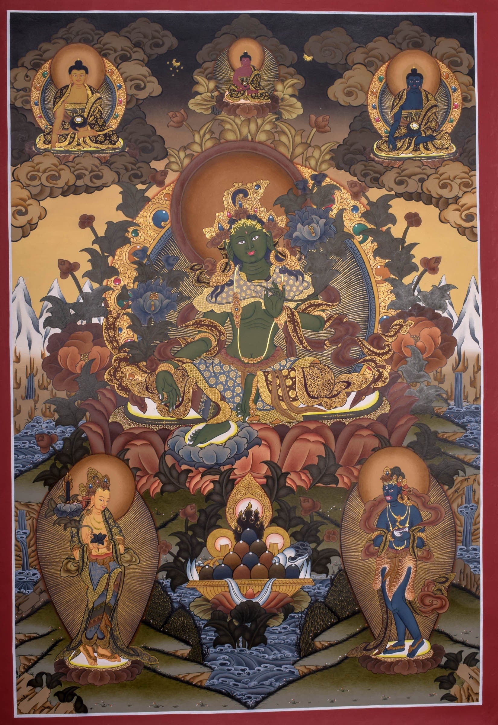 Green Tara Tibetan Thangka Art - Lucky Thanka