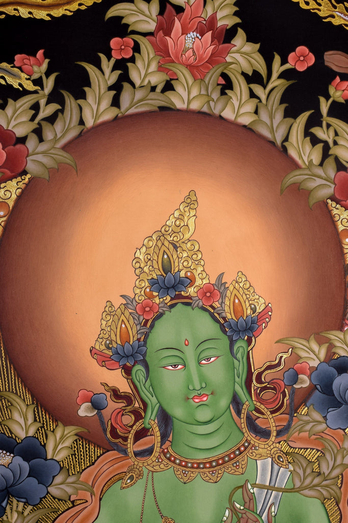 Green Tara Female Deity Thangka Painting - Lucky Thanka