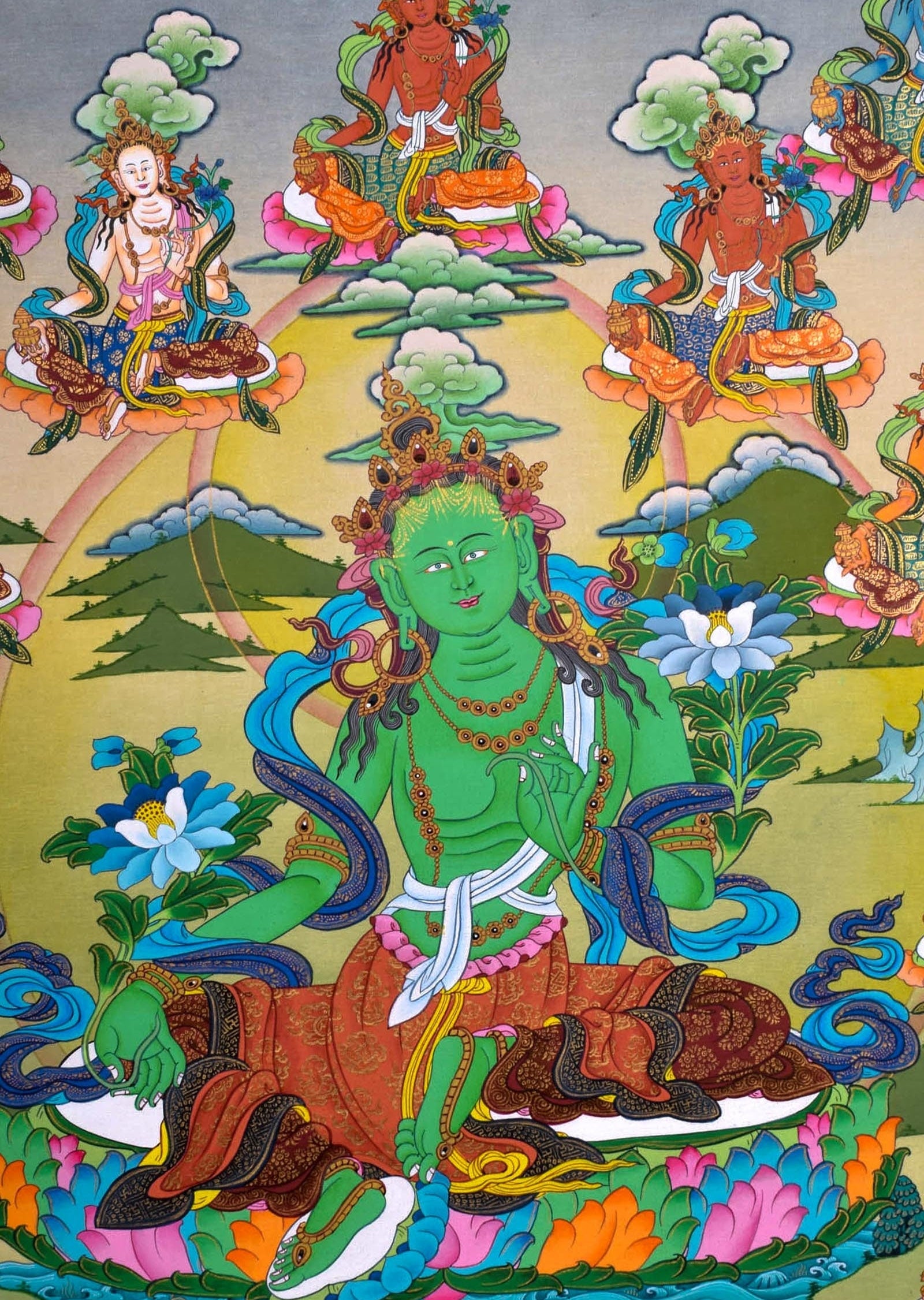 High Quality Green Tara Thangka Painting - Lucky Thanka
