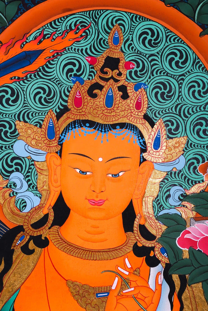 Sword of Wisdom - Manjushri Thangka Painting - Lucky Thanka