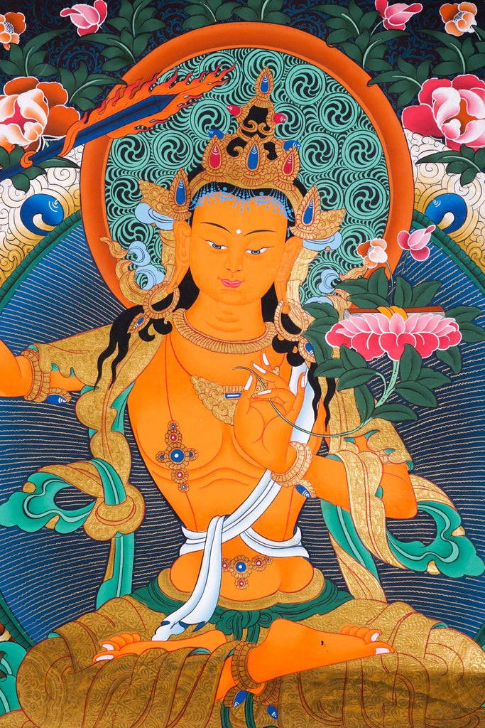 Sword of Wisdom - Manjushri Thangka Painting - Lucky Thanka