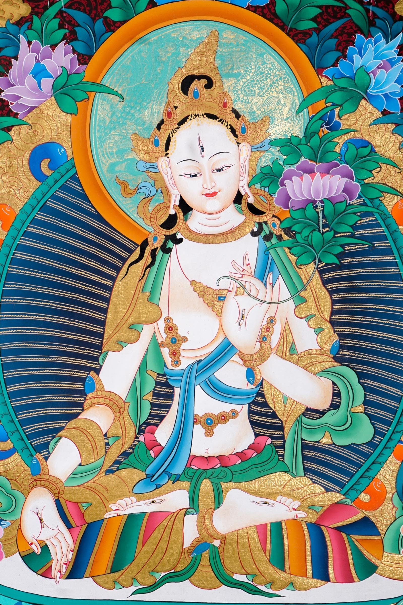 White Tara Thangka Painting - Lucky Thanka