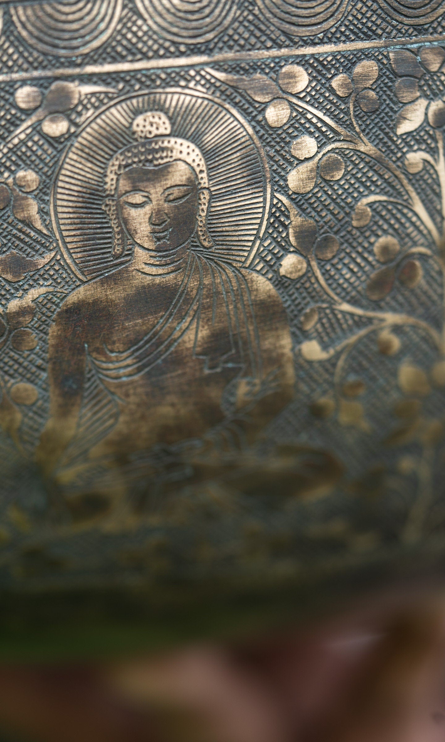 Buddha and Tara Carved Singing Bowl - Lucky Thanka