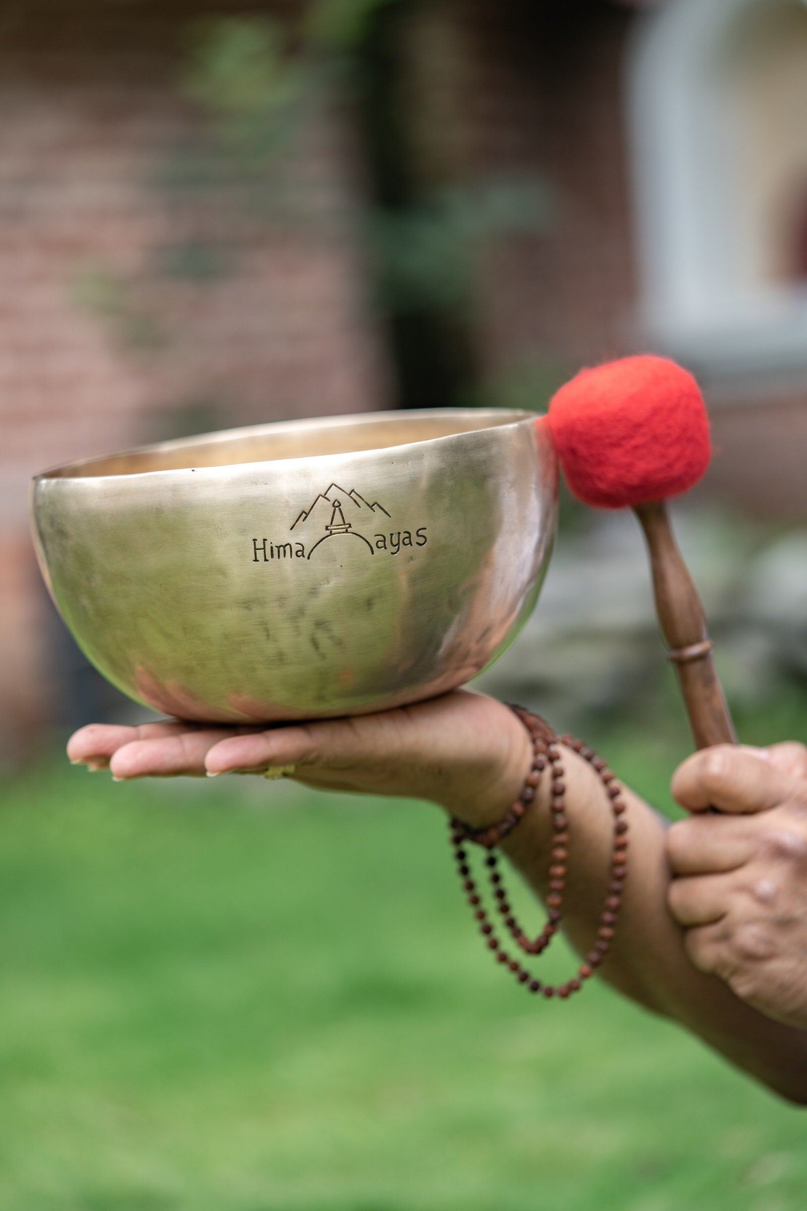 Tibetan Singing Bowl with Green Tara Carving - Lucky Thanka