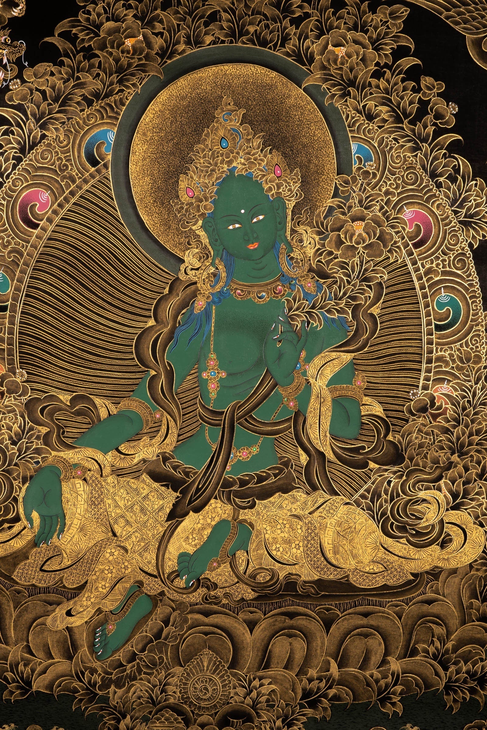 Green Tara Female Buddha Art - Lucky Thanka