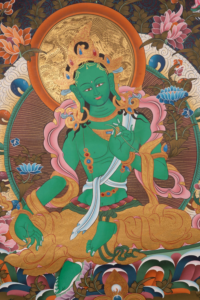 Beautiful Compassionate Green Tara Painting - Lucky Thanka