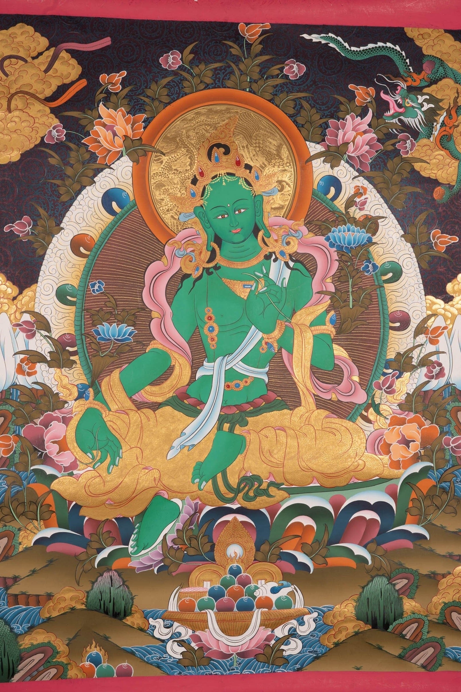 Beautiful Compassionate Green Tara Painting - Lucky Thanka