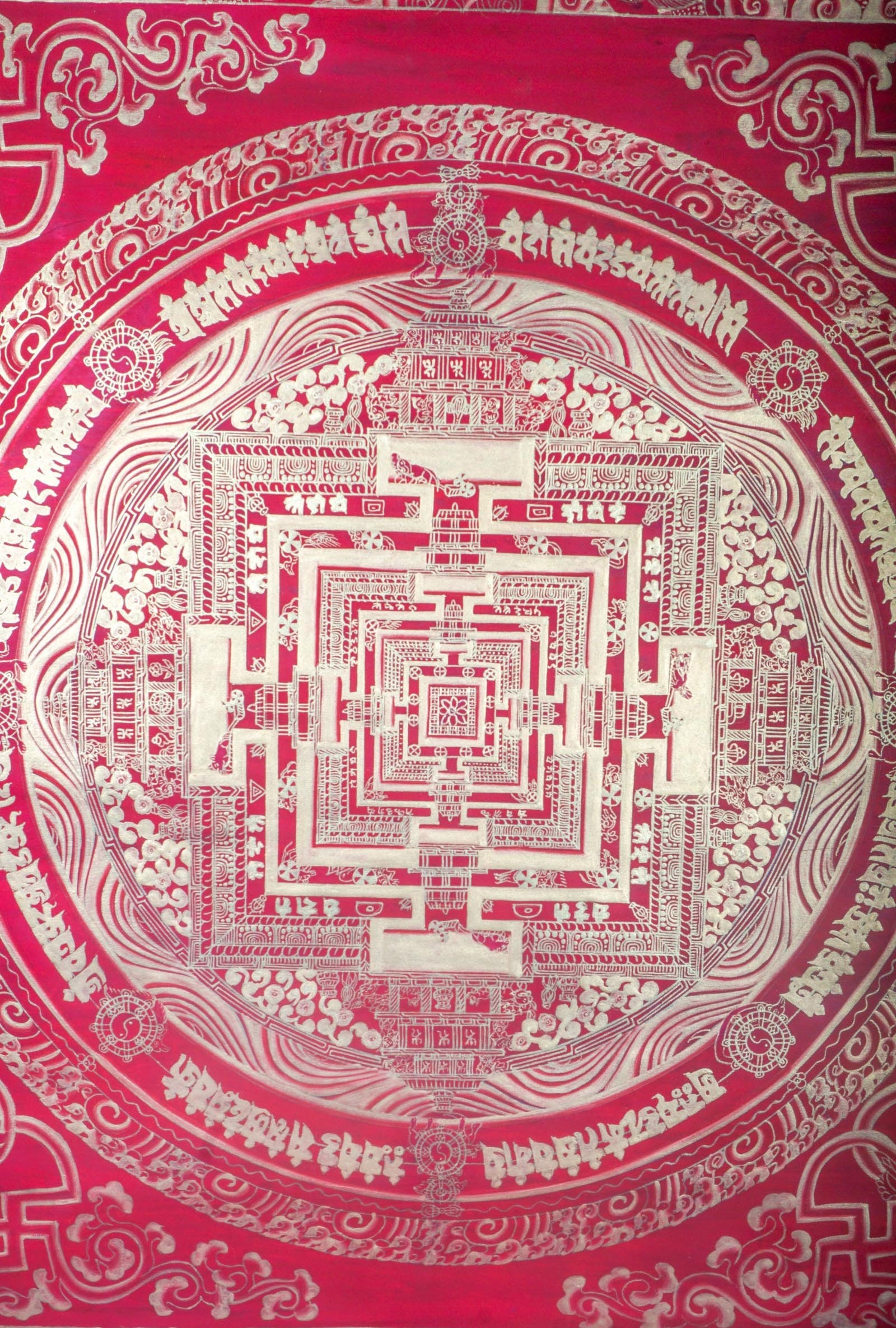 Red & Gold Kalchakra Mandala - Lucky Thanka