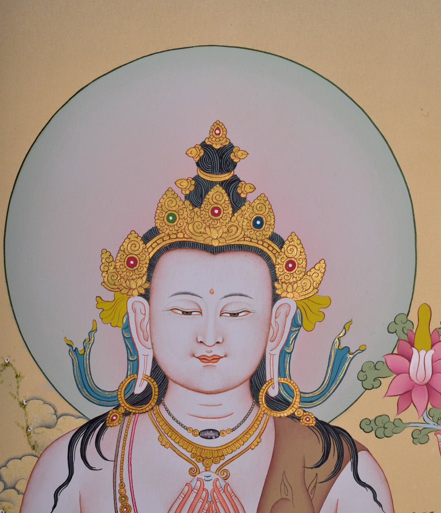Chenrezig Thangka painting - 4 arm bodhisattva - Lucky Thanka